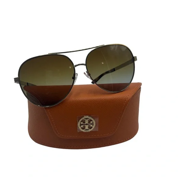 Tory‎ Burch Gold Aviator Sunglasses With Bag And Case Tory Burch Gold Aviator Sunglasses With Bag And Case main image 3